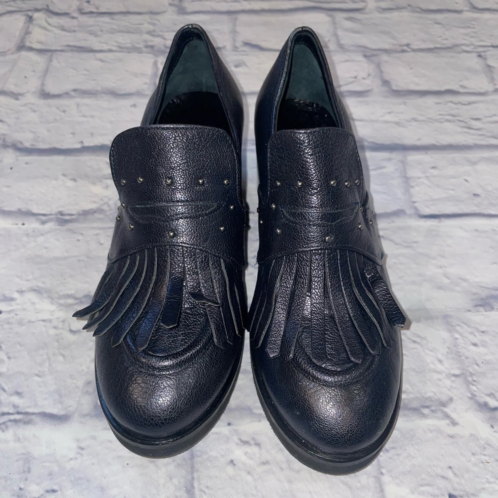 Silvana Chic Blue Leather Fringe Heels - Picture 2 of 7